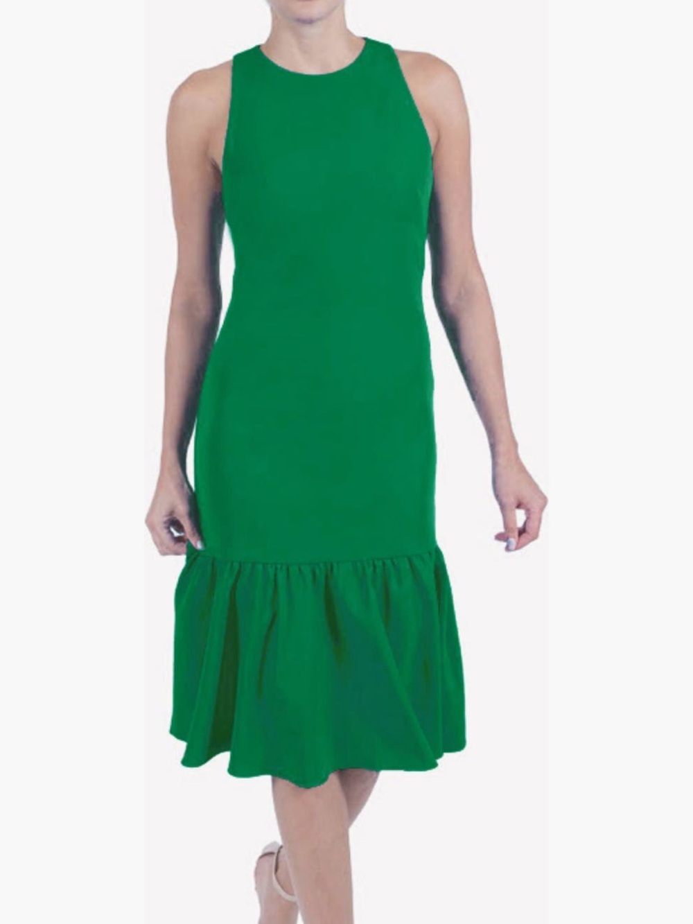 Julia Jordan Green Sleeveless Flounce Hem Crepe Dress, 14